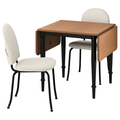 DANDERYD/EBBALYCKE Table and 2 chairs, pine veneer black/Idekulla beige, 74/134x80 cm