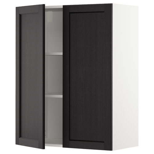 METOD Wall cabinet with shelves/2 doors, white/Lerhyttan black stained, 80x100 cm