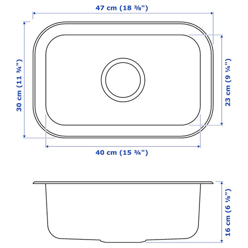 BOHOLMEN Single-bowl inset sink, stainless steel, 47x30 cm