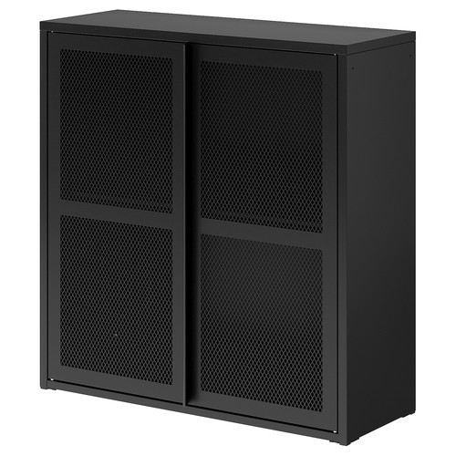 IVAR Cabinet with doors, black mesh, 80x83 cm