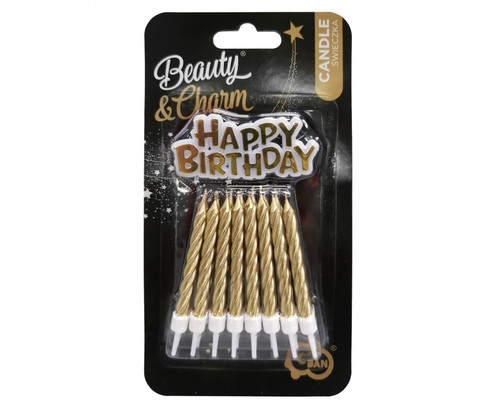 Birthday Candles Happy Birthday, gold, 16pcs