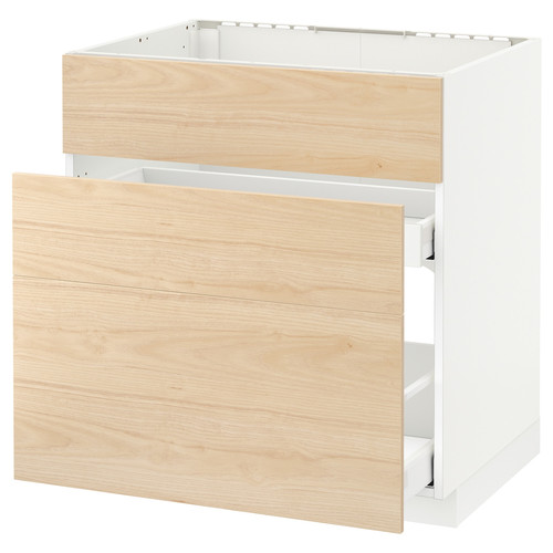 METOD / MAXIMERA Base cab f sink+3 fronts/2 drawers, white/Askersund light ash effect, 80x60 cm