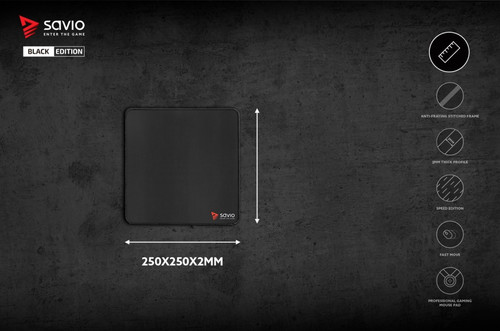 Savio Gaming Mousepad Mouse Pad Black Edition Turbo Dynamic S  250x250 mm