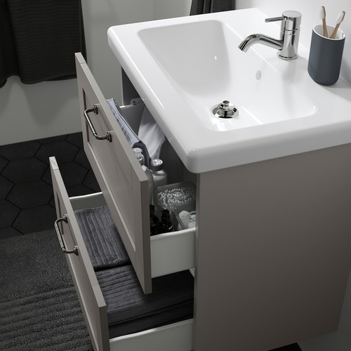 ENHET / TVÄLLEN Wash-stnd w drawers/wash-basin/tap, grey frame/grey, 64x43x65 cm