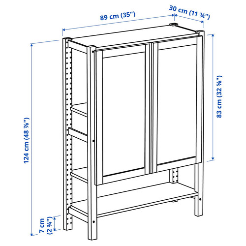 IVAR Shelving unit with doors, pine/felt, 89x30x124 cm