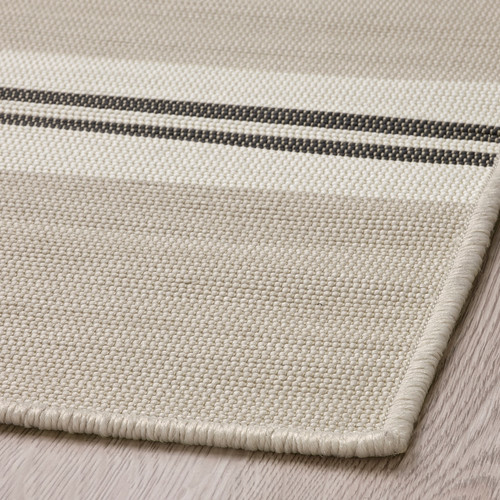 VIRKLUND Rug flatwoven, in/outdoor, white/beige/dark grey, 80x150 cm