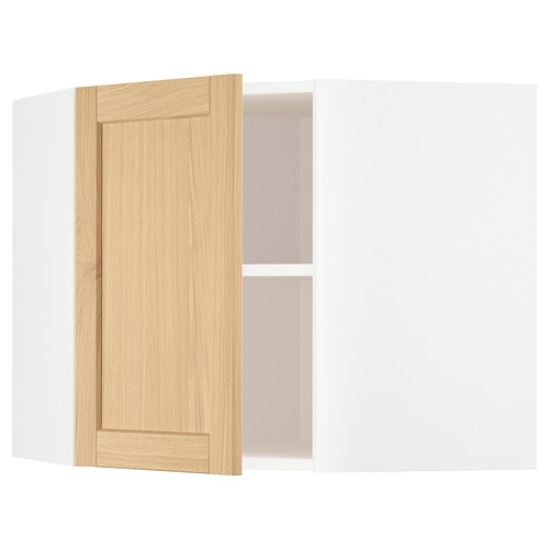 METOD Corner wall cabinet with shelves, white/Forsbacka oak, 68x60 cm