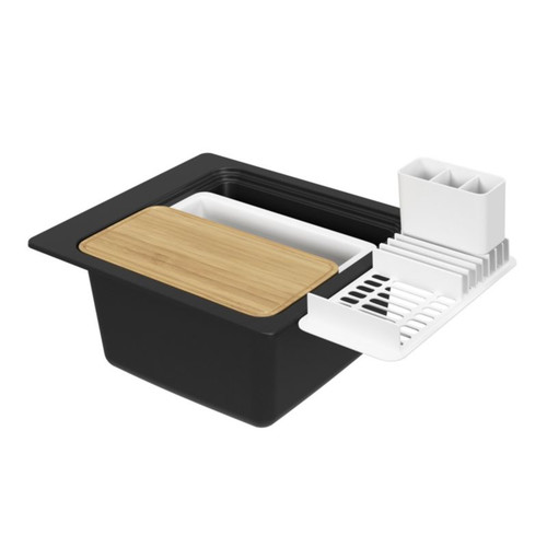 GoodHome Composite Quartz 1 Bowl Kitchen Sink Romesco, black