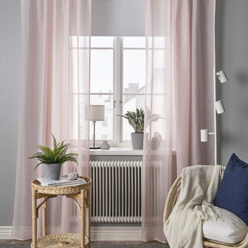 STENFRÖ Sheer curtains, 1 pair, with heading tape/pink, 145x300 cm