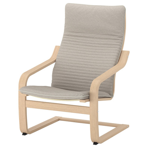 POÄNG Armchair, white stained oak veneer, Knisa black light beige