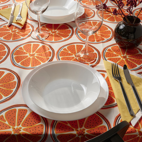 TORVFLY Tablecloth, patterned/off-white orange, 145x240 cm