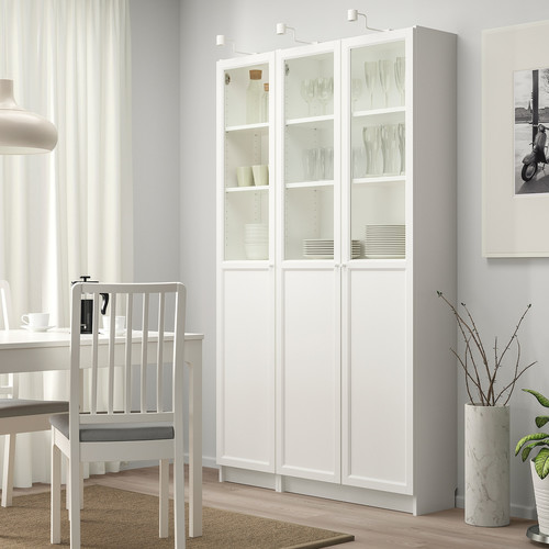 BILLY / OXBERG Bookcase with panel/glass doors, white, glass, 120x30x202 cm