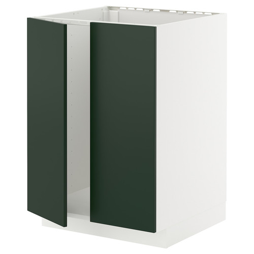 METOD Base cabinet for sink + 2 doors, white/Havstorp deep green, 60x60 cm