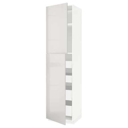 METOD / MAXIMERA Hi cab w 2 doors/4 drawers, white/Ringhult light grey, 60x60x240 cm