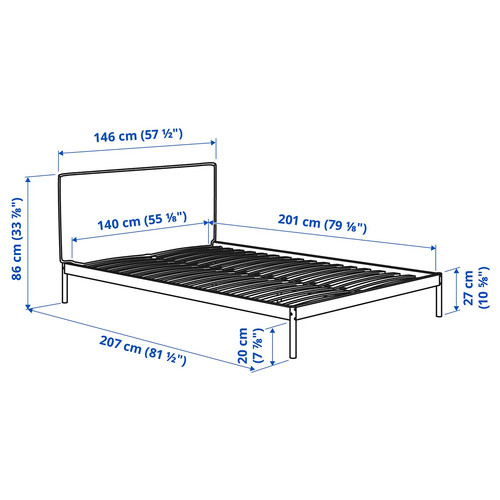 KLEPPSTAD Bed frame, white/Vissle beige, 140x200 cm