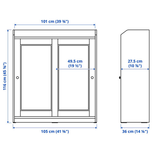 HAUGA Glass-door cabinet, white, 105x116 cm