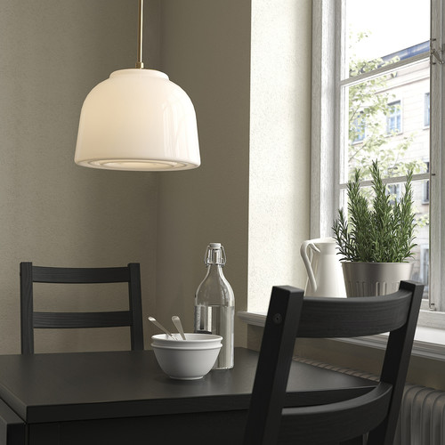 MUDDERVERK Pendant lamp, brass/opal white glass