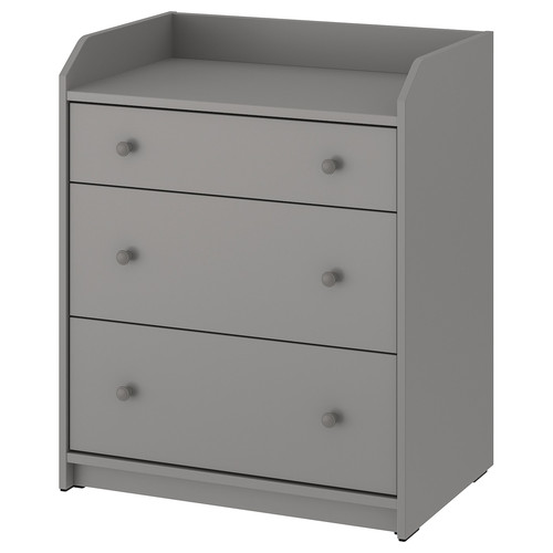 HAUGA Chest of 3 drawers, grey, 70x84 cm