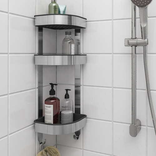 BROGRUND Corner wall shelf unit, stainless steel, 19x58 cm