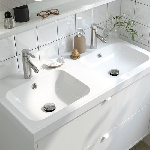 ORRSJÖN Double wash-basin with water trap, white, 102x49 cm