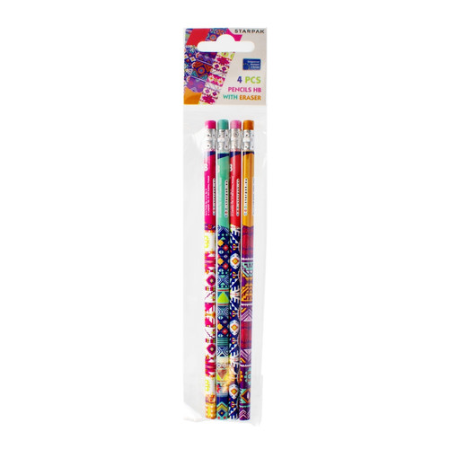 Starpak Triangular Pencil with Eraser Etno 4pcs