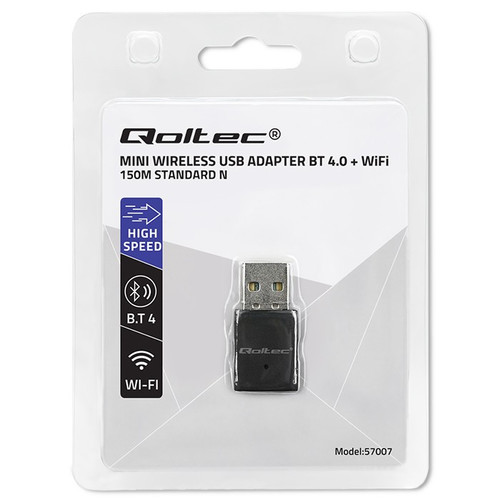 Qoltec Mini Adapter Wi-Fi, BT 4.0