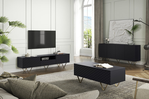 TV Cabinet Scalia, matt black/gold legs