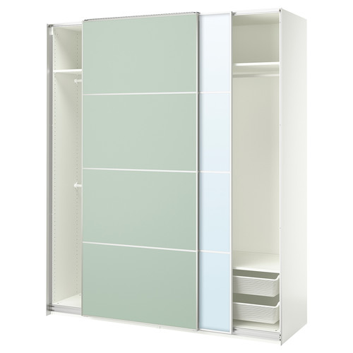 PAX / MEHAMN/AULI Wardrobe with sliding doors, white double sided/light green mirror glass, 200x66x236 cm