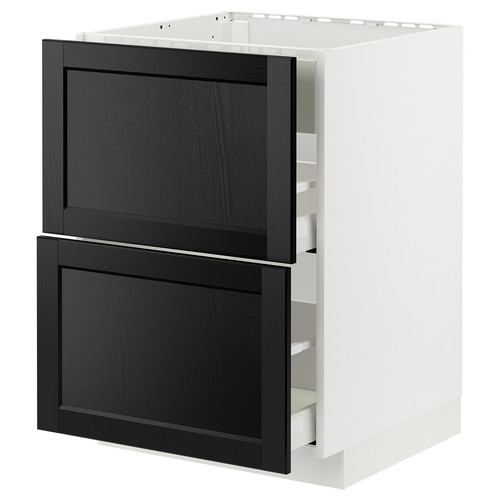 METOD / MAXIMERA Base cab f hob/int extractor w drw, white/Lerhyttan black stained, 60x60 cm