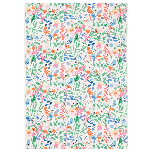 KUNGSLJUSMAL Pre-cut fabric, multicolour/bird floral pattern, 150x300 cm