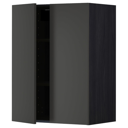 METOD Wall cabinet with shelves/2 doors, black/Nickebo matt anthracite, 60x80 cm