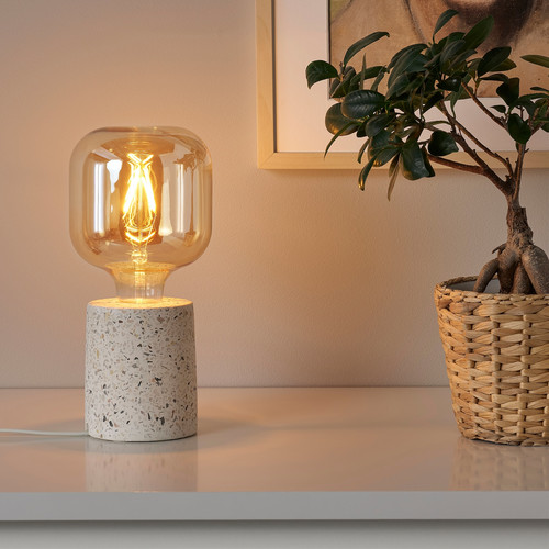 LERSKIFFER Table lamp, terrazzo effect, white, 11 cm