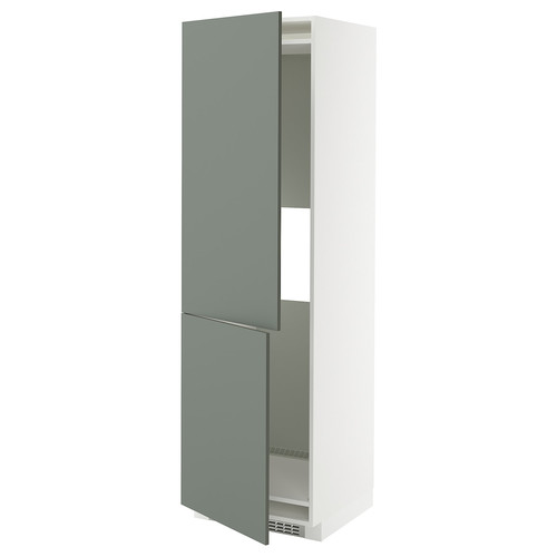 METOD Hi cab f fridge or freezer w 2 drs, white/Nickebo matt grey-green, 60x60x200 cm