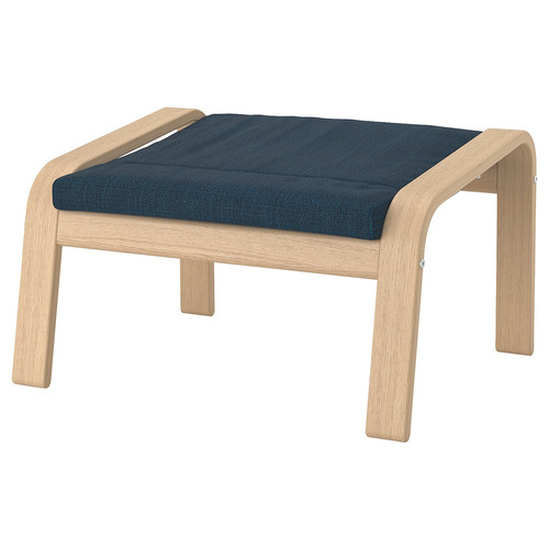 POÄNG Footstool, white stained oak effect, Hillared dark blue