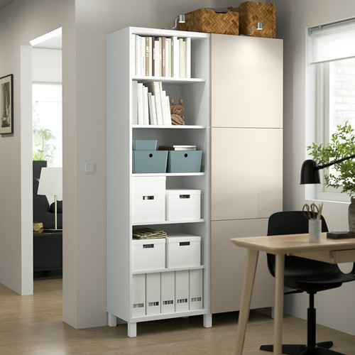 BESTÅ Storage combination with doors, white, Lappviken/Stubbarp light grey-beige, 120x42x202 cm