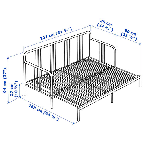FYRESDAL Day-bed with 2 mattresses, black/Åfjäll medium firm, 80x200 cm