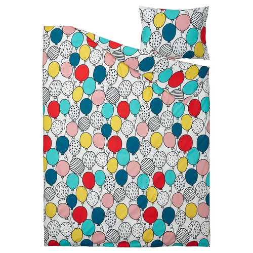 BUSENKEL Duvet cover and pillowcase, balloon pattern/multicolour, 150x200/50x60 cm