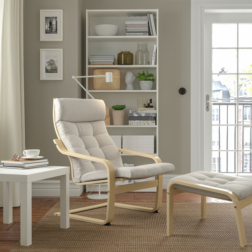 POÄNG Armchair and footstool, birch veneer/Gunnared beige