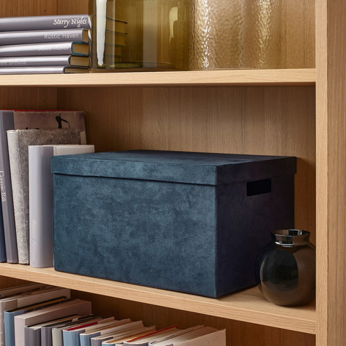 GJÄTTA Storage box with lid, velvet dark blue, 25x35x20 cm