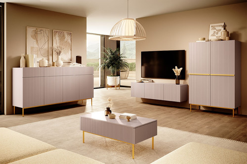 Cabinet with 4 Doors & 4 Drawers Nicole 200cm, antique pink, gold legs