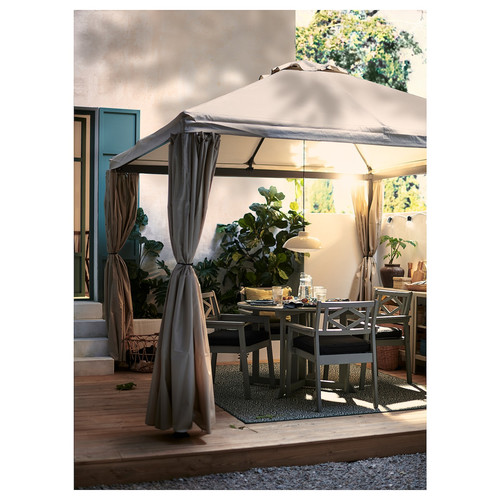 HIMMELSÖ Gazebo with curtains, dark grey/grey-beige