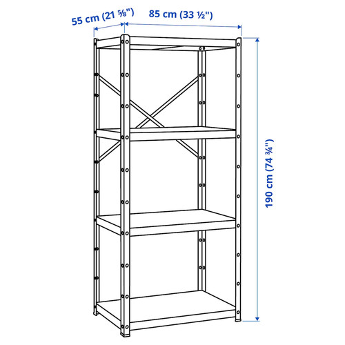 BROR Shelving unit, grey-green/pine plywood, 85x55x190 cm