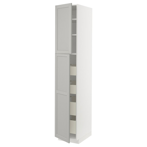 METOD / MAXIMERA Hi cab w 2 doors/4 drawers, white/Lerhyttan light grey, 40x60x220 cm