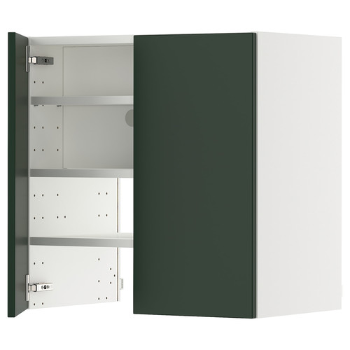 METOD Wall cb f extr hood w shlf/door, white/Havstorp deep green, 60x60 cm