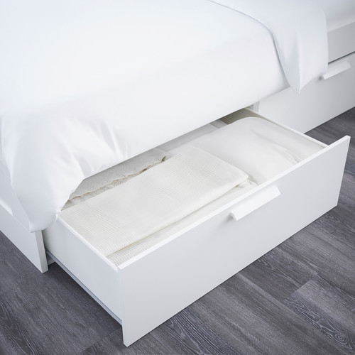 BRIMNES Bed frame w storage and headboard, white, 140x200 cm