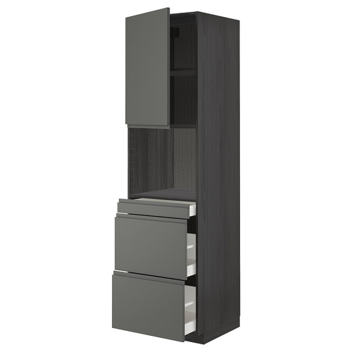 METOD / MAXIMERA Hi cab f micro combi w door/3 drwrs, black/Voxtorp dark grey, 60x60x220 cm