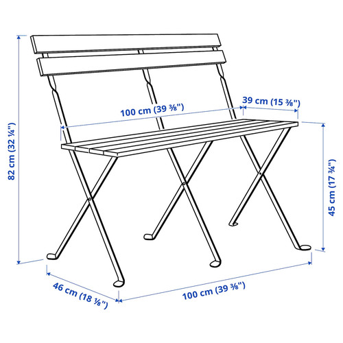 TÄRNÖ Bench, outdoor, foldable black/light brown stained