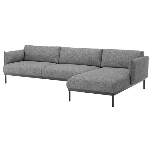 ÄPPLARYD 4-seat sofa with chaise longue, Lejde grey/black