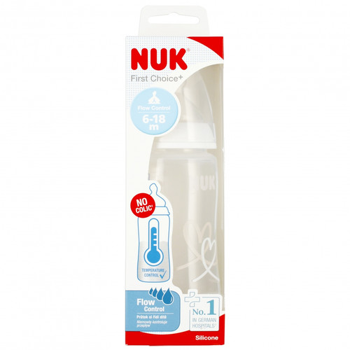 NUK First Choice Plus Baby Bottle with Temperature Control 300ml 6-18m, white