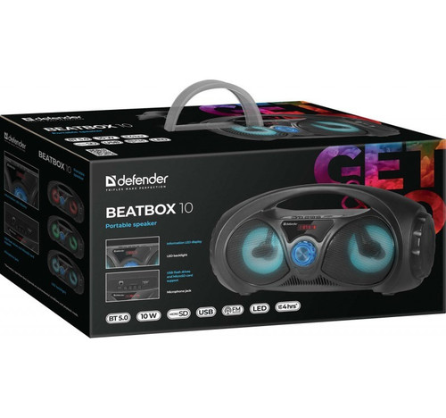 Defender Portable Speaker Beatbox 10 10W, BT/FM/USB/TF/AUX/Light